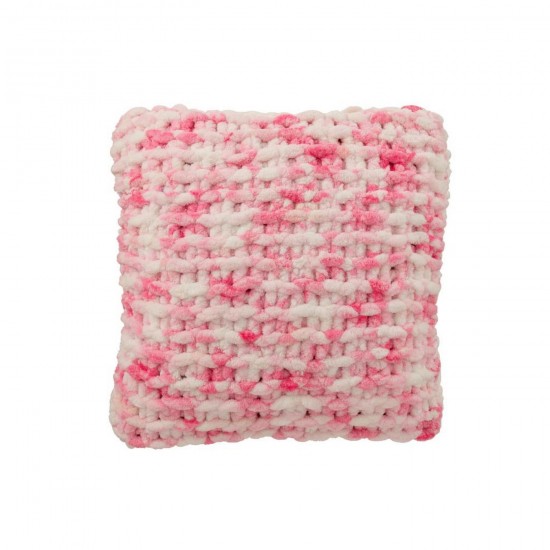 J Line Coussin Tricoté Polyester Rose Blanc L50xB50xH15 cm Jline 58644 by Jolipa 58644.