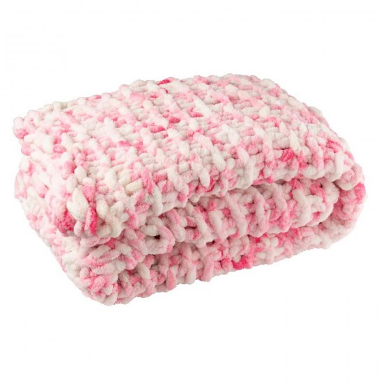 J Line Couverture Tricoté Polyester Rose Blanc L130xB170xH4 cm Jline 58645 by Jolipa 58645.