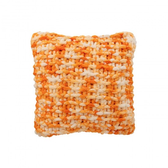 J Line Coussin Tricoté Polyester Orange Blanc L50xB50xH15 cm Jline 58647 by Jolipa 58647.