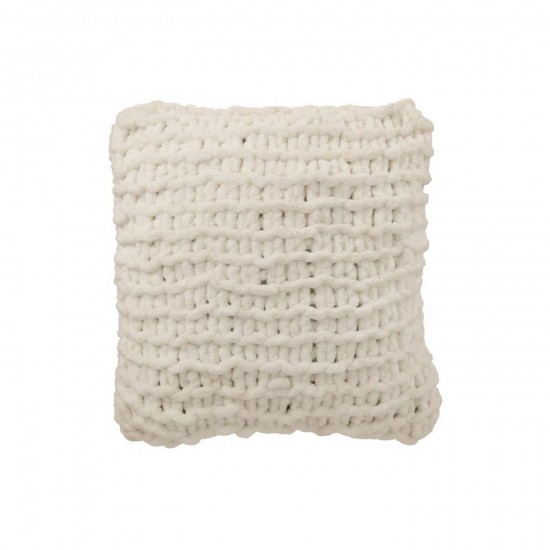 J Line Coussin Tricoté Polyester Blanc L50xB50xH15 cm Jline 58650 by Jolipa 58650.