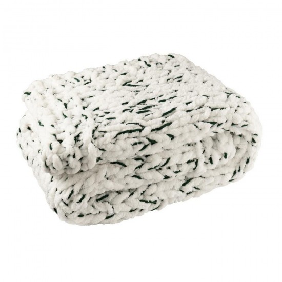J Line Couverture Tricoté Polyester Blanc Vert Foncé L130xB170xH4 cm Jline 58653 by Jolipa 58653.
