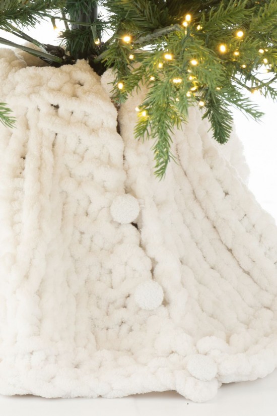 J-Line J Line hivers Tapis De Sapin De Noël Tricoté Polyester Blanc.