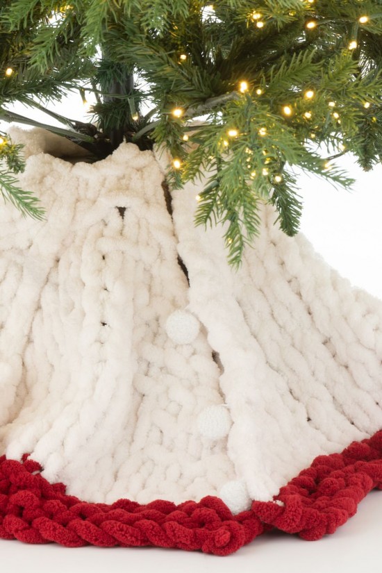 J-Line J Line hivers Tapis De Sapin De Noël Tricoté Polyester Blanc Rouge Noël.