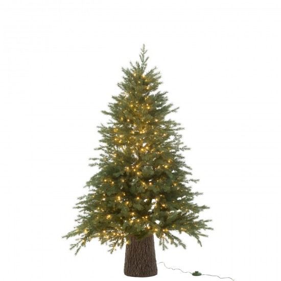 J Line Sapin De Noël 600 Led Socle En Bois Plastique Vert Foncé L110xB110xH150 cm Jline 58754 by Jolipa 58754.