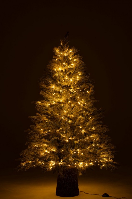 J-Line J Line arbres sapins de noel sur pied Jolipa Sapin De Noël 600 Led Socle En Bois Enneigé Plastique Vert Foncé.