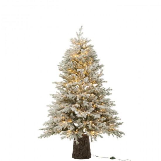 J Line Sapin De Noël 600 Led Socle En Bois Enneigé Plastique Vert Foncé L110xB110xH150 cm Jline 58755 by Jolipa 58755.