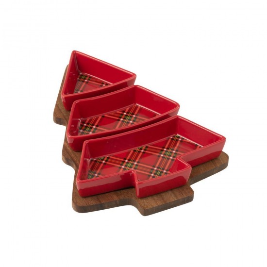 J Line Service À Tapas Plaid Sapin De Noël Céramique Rouge L22xB30xH4 cm Jline 58813 by Jolipa 58813.