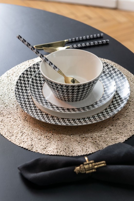 Jolipa Boite De 2 Bol Pied De Poule Porcelaine Blanc Noir.