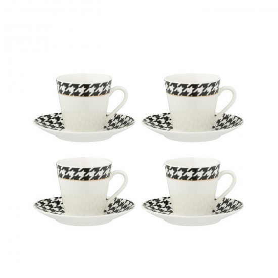 J Line Boite De 4 Tasse Sous Tasse Pied De Poule Porcelaine Blanc L6xB11xH7 cm Jline 58911 by Jolipa 58911.