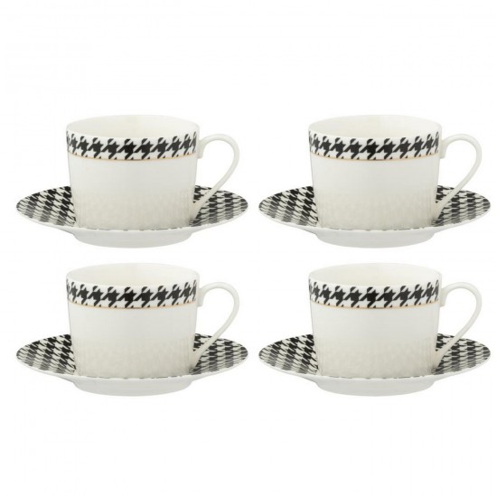 J Line Boite De 4 Tasse Sous Tasse Pied De Poule Porcelaine Blanc Noir L9xB15xH7 cm Jline 58912 by Jolipa 58912.