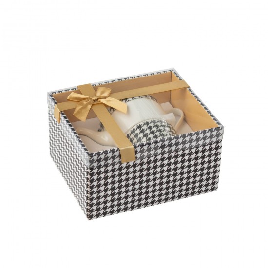 J-Line J Line théières Jolipa Boite De 1 Théière Pied De Poule Porcelaine Blanc Noir.