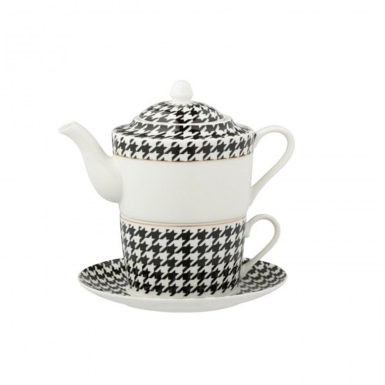 J Line Boite De 1 Théière Pied De Poule Porcelaine Blanc Noir L18xB15xH16 cm Jline 58914 by Jolipa 58914.