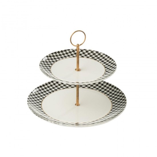 J Line Plat À Gateaux Sur Socle 2 Parties Pied De Poule Porcelaine Blanc Noir L27xB27xH24 cm Jline 58915 by Jolipa 58915.