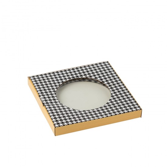 J-Line J Line assiettes Jolipa Boite De 4 Assiette Pied De Poule Porcelaine Blanc Noir Medium.