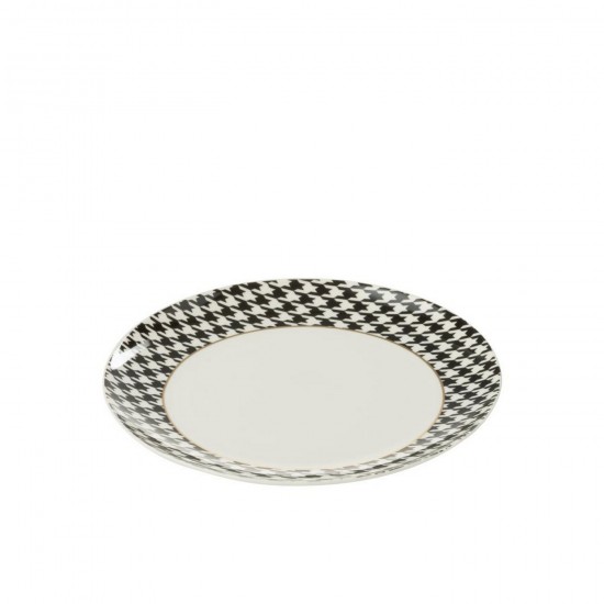 J Line Boite De 4 Assiette Pied De Poule Porcelaine Blanc Noir Medium L21xB21xH2 cm Jline 58916 by Jolipa 58916.