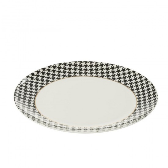J Line Boite De 1 Assiette Pied De Poule Porcelaine Blanc Noir Large L27xB27xH3 cm Jline 58917 by Jolipa 58917.