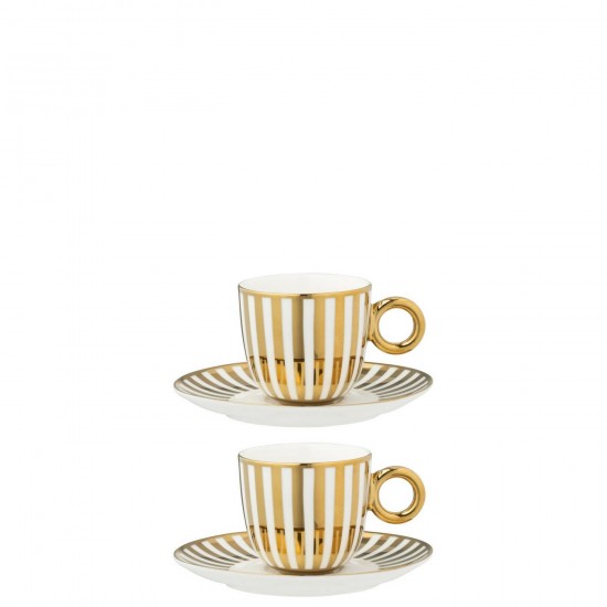 J Line Boite De 2 Tasse Sous Tasse Ligné Porcelaine Doré Blanc Small L12xB12xH8 cm Jline 58918 by Jolipa 58918.
