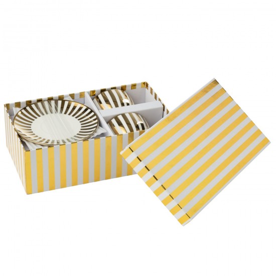 J-Line J Line tasses de cafe avec sous tasses soucoupes Jolipa Boite De 2 Tasse Sous Tasse Ligné Porcelaine Doré Blanc Large.