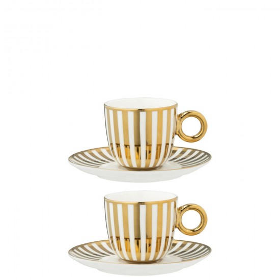 J Line Boite De 2 Tasse Sous Tasse Ligné Porcelaine Doré Blanc Large L15xB9xH8 cm Jline 58919 by Jolipa 58919.