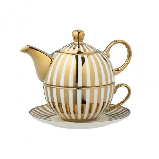 J Line Boite De 1 Théière Ligné Porcelaine Doré Blanc L16xB15xH14 cm Jline 58921 by Jolipa 58921.