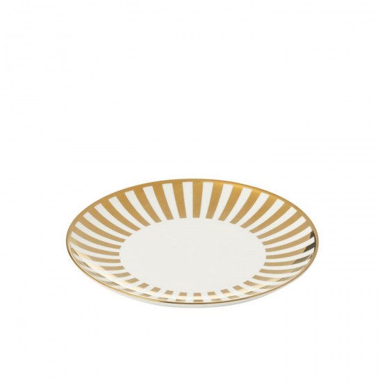 J Line Boite De 4 Assiette Ligné Porcelaine Doré Blanc Medium L21xB21xH2 cm Jline 58922 by Jolipa 58922.