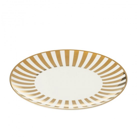 J Line Boite De 1 Assiette Ligné Porcelaine Doré Blanc Large L27xB27xH3 cm Jline 58923 by Jolipa 58923.