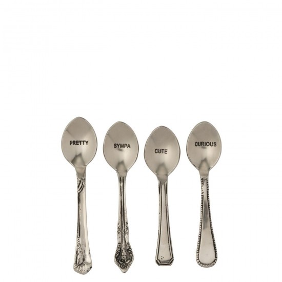 J Line Boite De 4 Cuillère Laiton Argenté L14xB2 cm Jline 58928 by Jolipa 58928.