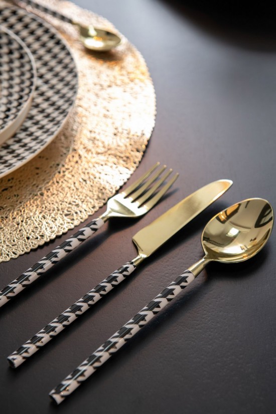 Jolipa Boite De 4 Couverts Pied De Poule Acier Inoxydable Doré.