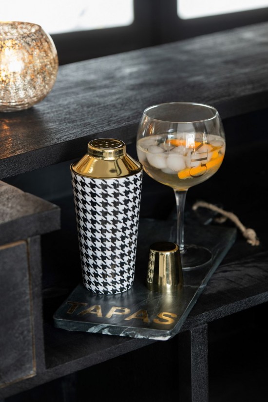 Jolipa Shaker À Cocktails Pied De Poule Acier Inoxydable Noir Blanc.