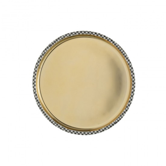 J-Line J Line Plateau de service plateaux de service Jolipa Plateau Rond Pied De Poule Acier Inoxydable Doré.