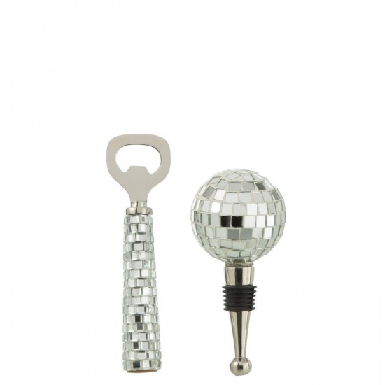 J Line Ouvre Bouteille Bouchon Mosaïque Verre Argenté L15xB6xH6 cm Jline 58944 by Jolipa 58944.