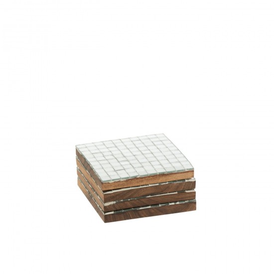 J-Line J Line sous verres Jolipa Boite De 4 Sous Verre Mosaïque Bois D Acacia Argenté.