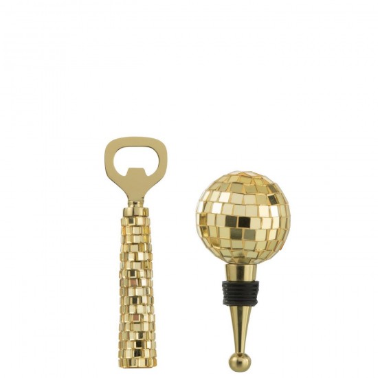 J Line Boite De 4 Ouvre Bouteille Bouchon Mosaïque Verre Doré L15xB6xH6 cm Jline 58949 by Jolipa 58949.