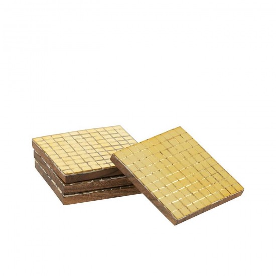 J Line Boite De 4 Sous Verre Mosaïque Bois D'Acacia Doré L10xB10 cm Jline 58950 by Jolipa 58950.