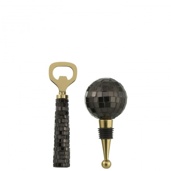 J Line Ouvre Bouteille Bouchon Mosaïque Verre Noir L15xB6xH6 cm Jline 58954 by Jolipa 58954.