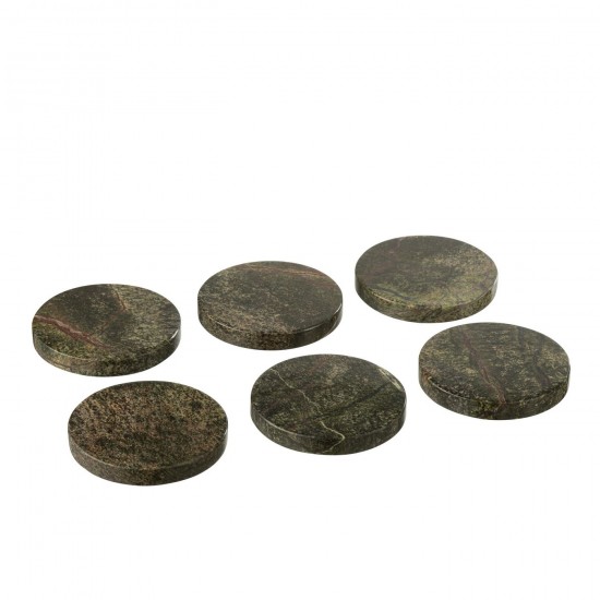 J-Line J Line sous verres Jolipa Boite De 6 Sous Verre Rond Marbre Vert Kaki Vert Foncé.