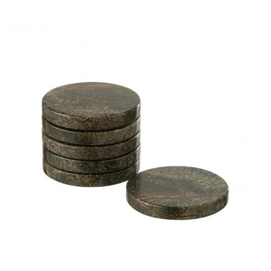 J Line Boite De 6 Sous Verre Rond Marbre Vert Kaki Vert Foncé L10xB10xH2 cm Jline 59003 by Jolipa 59003.