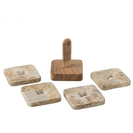 J-Line J Line bocaux avec ustensiles de cuisine Jolipa Boite De 4 Sous Verre Marbre Naturel Beige.