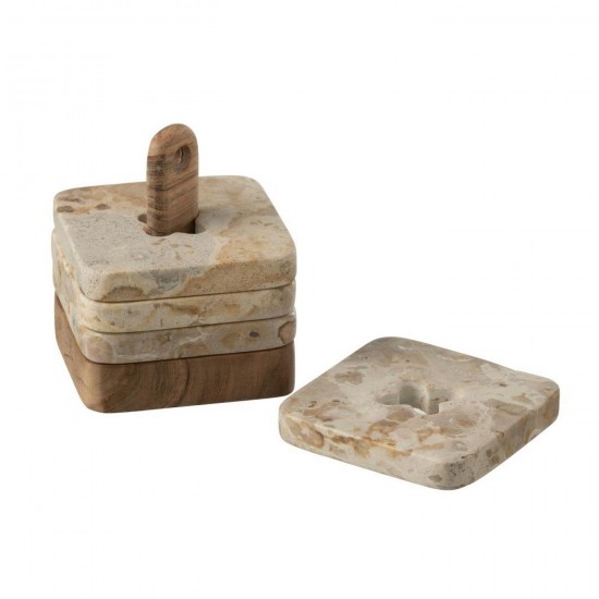 J Line Boite De 4 Sous Verre Marbre Naturel Beige L10xB10xH10 cm Jline 59021 by Jolipa 59021.