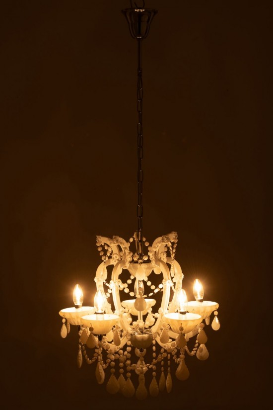 J-Line J Line lampes suspendues suspensions pendantes Jolipa Lustre Chandelier Antique Verre Blanc.