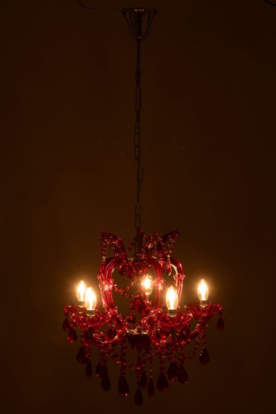 J-Line J Line lampes suspendues suspensions pendantes Jolipa Lustre Chandelier Antique Verre Rouge.