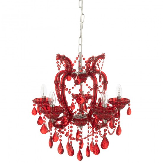 Jolipa Lustre Chandelier Antique Verre Rouge.