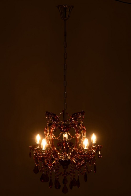 J-Line J Line lampes suspendues suspensions pendantes Jolipa Lustre Chandelier Antique Verre Marron.