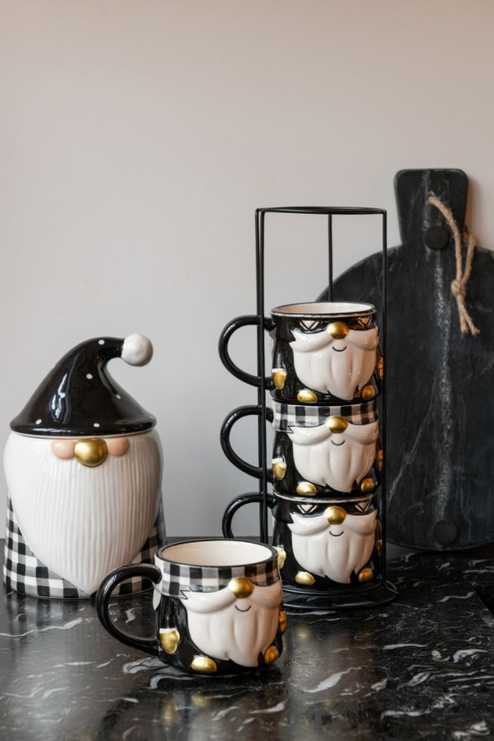 Jolipa Boite De 4 Mug Père Noël Dolomite Noir Blanc.