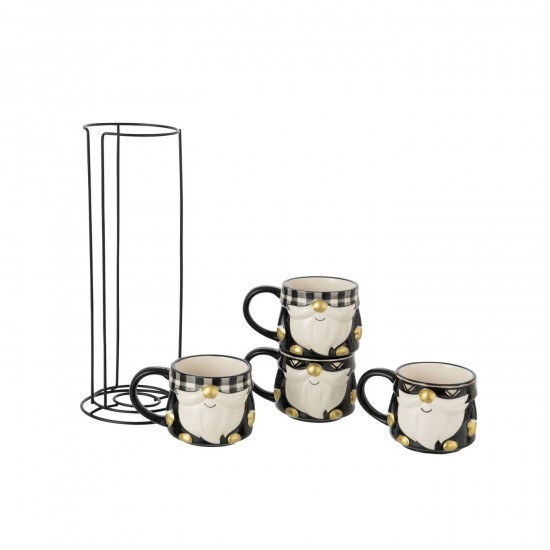 J-Line J Line hivers Jolipa Boite De 4 Mug Père Noël Dolomite Noir Blanc.