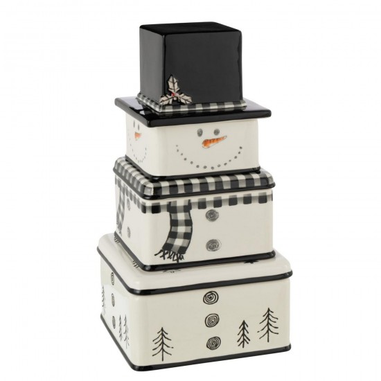 J Line Boite De 3 Boite Bonhomme De Neige Dolomite Blanc Noir L18xB18xH35 cm Jline 59109 by Jolipa 59109.