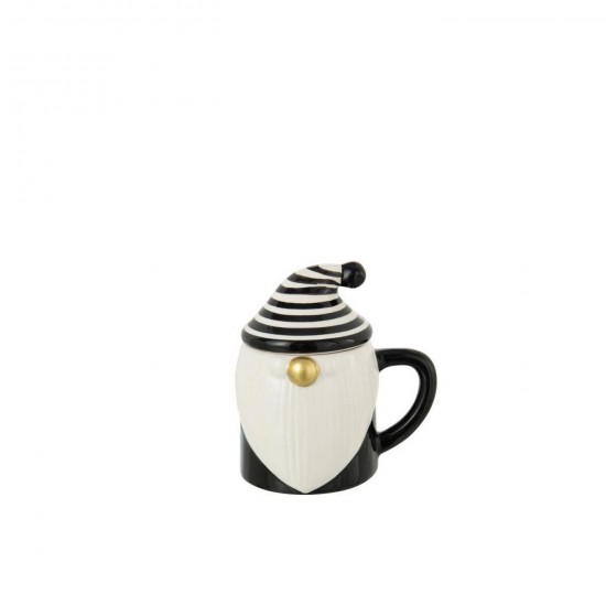 J Line Mug Couvercle Père Noël Dolomite Noir Blanc L14xB10xH14 cm Jline 59110 by Jolipa 59110.