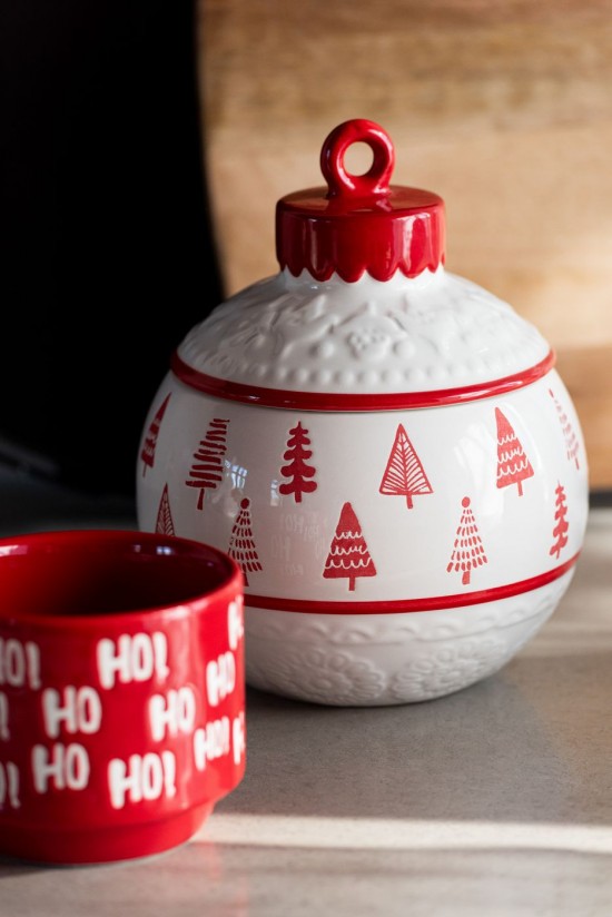 Jolipa Pot À Provision Boule De Noël Dolomite Blanc Rouge Noël.