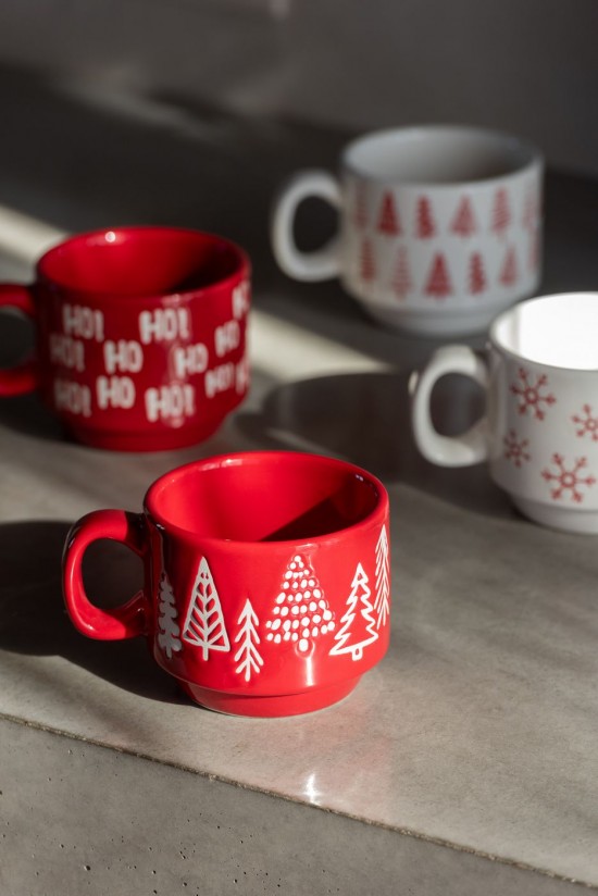 Jolipa Boite De 4 Tasse Noël Dolomite Blanc Rouge Noël.