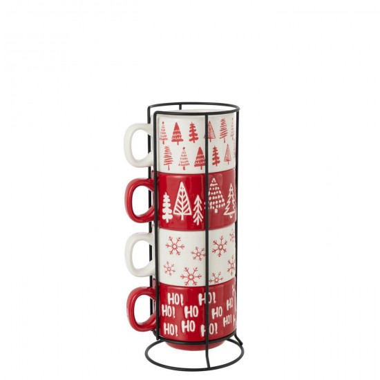 J Line Boite De 4 Tasse Noël Dolomite Blanc Rouge Noël L16xB15xH30 cm Jline 59136 by Jolipa 59136.